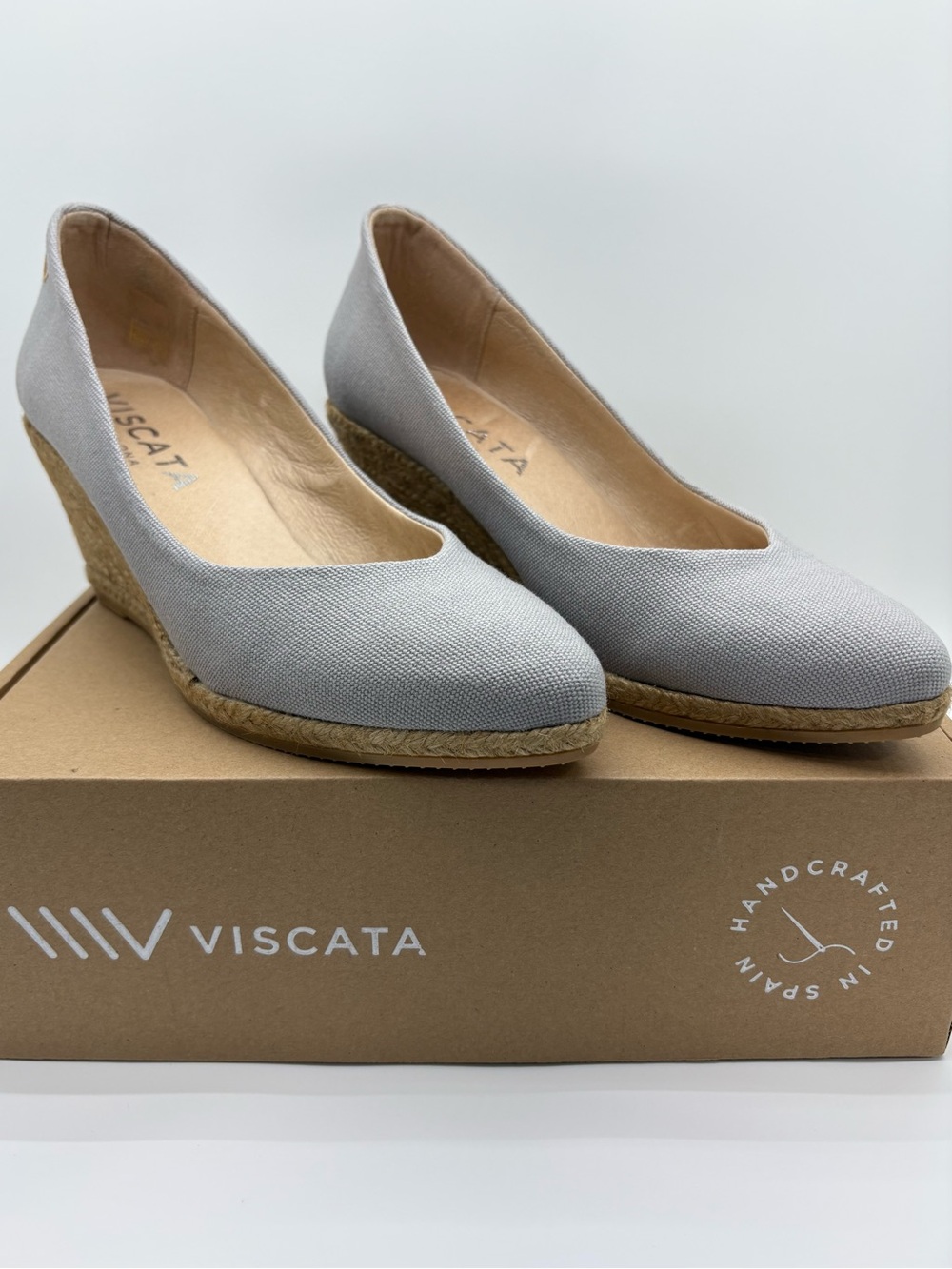 Viscata Roses Canvas V Cut Espadrille Wedges - Ash Grey
